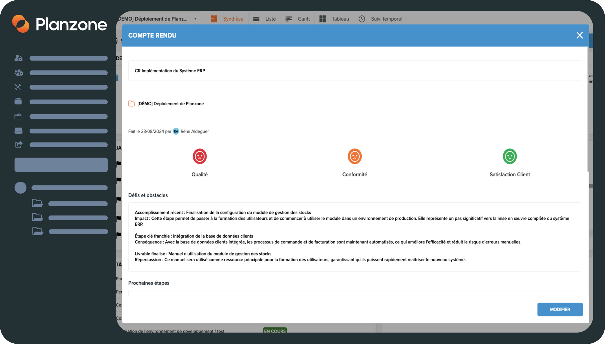 module de compte-rendu intégré à Planzone