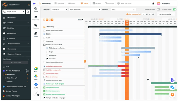 interface Planzone gestion de projets