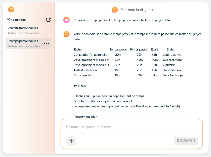 Gestion de projets et chatbot Planzone : posez vos questions en langage naturel
