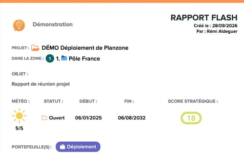 météo du projet sur rapport Flash Planzone